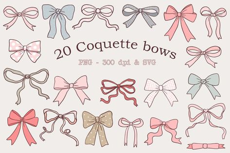 Ballet Core Aesthetic, Tie Drawing, Coquette Ballet, Retro Coquette, Ribbon Clipart, Types Of Bows, Coquette Bows, Clipart Vintage, Papillon Rose