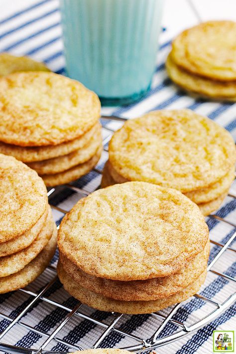 Stacks of rice flour snickerdoodles cookies on a striped napkin with a glass of milk. White Rice Flour Recipes, Recipes Using Rice Flour, Make Rice Flour, Rice Flour Cookies, Gluten Free Snickerdoodle Cookies, Snickerdoodles Cookies, Recipes Using Rice, Rice Flour Recipes, Gluten Free Snickerdoodles