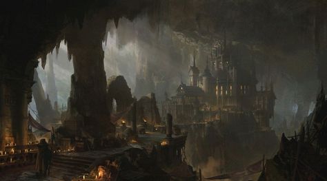 Awesome underground city Dwarven City, Game Making, Atami, Underground Cities, Landscape Concept, Dark City, Building Designs, Fantasy City, Fantasy Castle