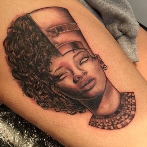 @AutenticAsh1105 Queen Nefertiti Tattoo, African Queen Tattoo, Afro Tattoo, Nefertiti Tattoo, Interesting Tattoos, Dope Pics, Africa Tattoos, Tattoo Thoughts, Favorite Tattoos