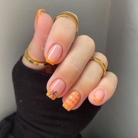 Square Pumpkin Nails, Pumpkin Nails Square, Halloween Nails With Pumpkins, Very Short Fall Nails, Nails Fall Season, Pumpkin Patch Nails, Pumpkin Nails Short, Pumpkin Nails Designs, Fall Nails Pumpkin