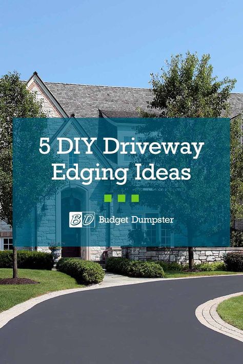 Looking for a practical way to improve your curb appeal? These DIY driveway border ideas will complement your home and prevent your lawn from washing away. #drivewayedging #drivewayborderideas #diy #homeimprovement #curbappeal Brick Edged Driveway, Blacktop Driveway Ideas, Diy Widen Driveway, Cement Driveway Ideas Curb Appeal, Asphalt Driveway Ideas Curb Appeal, Driveway Ditch Ideas, Concrete Driveway With Paver Border, Concrete Driveway Edging Ideas, Parking Pad Ideas Driveways Side Yards