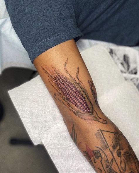 Corn Tatoos, Corn Tattoo, Chef Tattoo, Purple Corn, Food Tattoos, Mom Tattoo, Sick Tattoo, Mom Tattoos, Tattoo Inspo