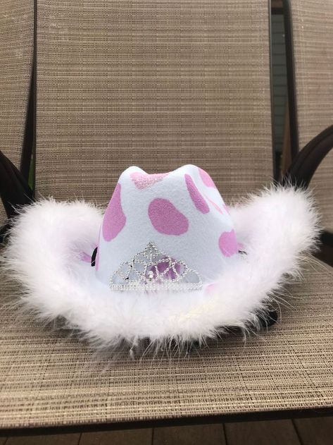 Decorated Cowboy Hats, Purple Cow Print, Cowgirl Halloween Costume, Custom Cowboy Hats, Cowgirl Birthday Party, Space Cowgirl, Cow Birthday, Purple Cow, Bday Party Theme