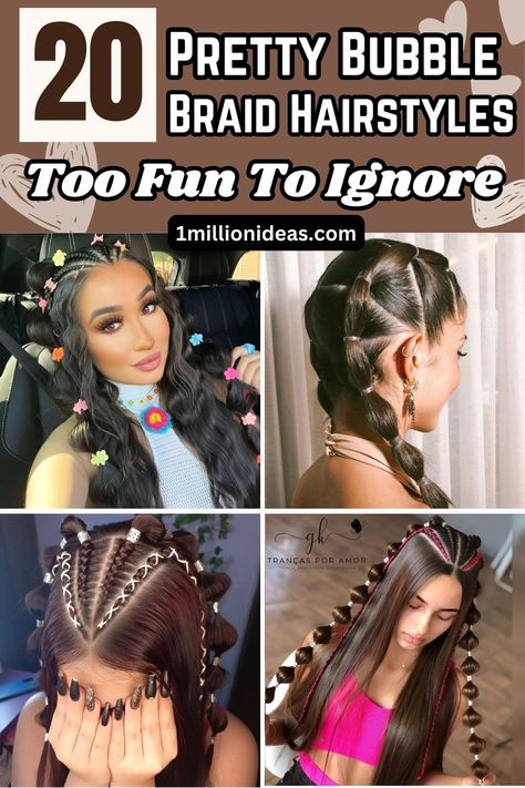 20 Pretty Bubble Braid Hairstyles Too Fun To Ignore Hair Inspo Bubble Braids, Hair Styles Bubble Braid, Long Hippie Hair, Bubble Braids Hairstyles, Spiky Bun, Bubble Hairstyle, Braids 2023, Bubble Braid Hairstyles, Bun Ideas