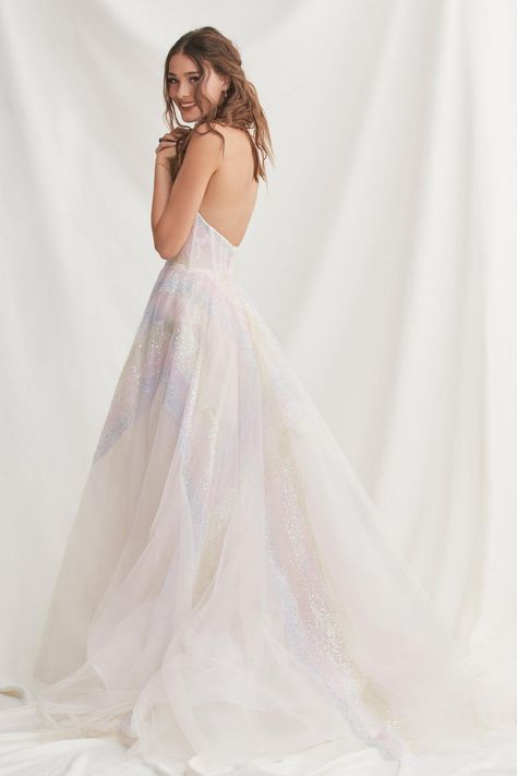 Iridescent Wedding Dress, Iridescent Wedding, Wtoo Wedding Dress, Dreamy Romance, Rainbow Wedding Dress, Willowby By Watters, Unicorn Wedding, Sequin Ball Gown, Size 12 Wedding Dress