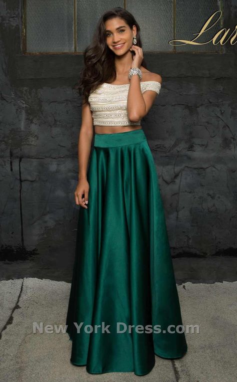 Fantasy Prom Dress, Green Satin Skirt, Two Piece Prom Dresses, Two Piece Prom Dress, Prom Dresses Off The Shoulder, Two Piece Prom, Beaded Crop Top, Floral Applique Dress, 2 Piece Prom Dress