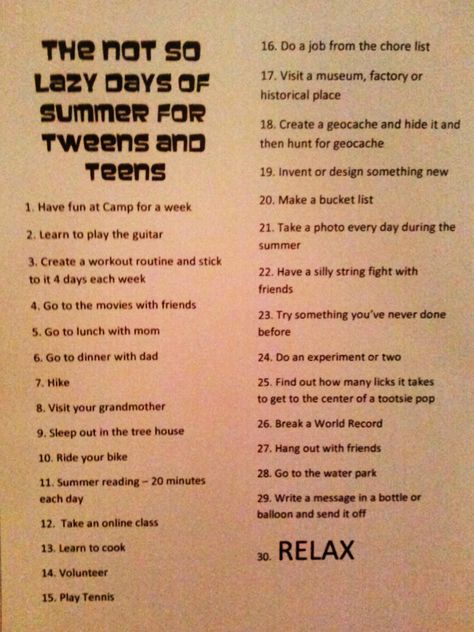 The not so lazy days of summer for tweens and teens.  List of things to do during the summer. Summer Bucket List For Teens, Summer Rules, Summer Boredom, Summer To Do List, Summer Schedule, Teen Summer, Summer Plans, List Of Things, Summertime Fun