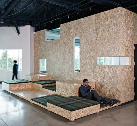 Raised Platform Oriented Strand Board, Commercial And Office Architecture, Corporate Interiors, Cool Office, Workplace Design, Office Workspace, Design Del Prodotto, Office Inspiration, Office Interior Design