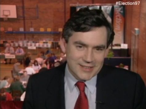 Sadly we didn't see this cheery face very much after 2 May 1997: the new Chancellor of the Exchequer, Gordon Brown, about to enjoy a period of prudence and enjoying the count at what was then Dunfermline East. Gordon Brown, The Count, Victorious, Period