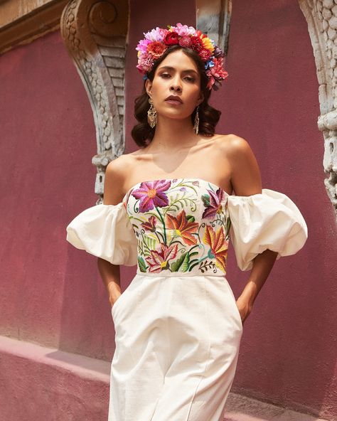 The new collection is here! Have you had a chance to browse? 🔗 Explore the collection via the link in our bio. Mexico Inspired Outfits, Flower Aesthetic Outfits, Ecuadorian Fashion, Mexican Fashion Modern, Mexican Outfits For Women, Aesthetic Figures, Hula Dress, Mexican Wedding Dress, Mexican Fashion