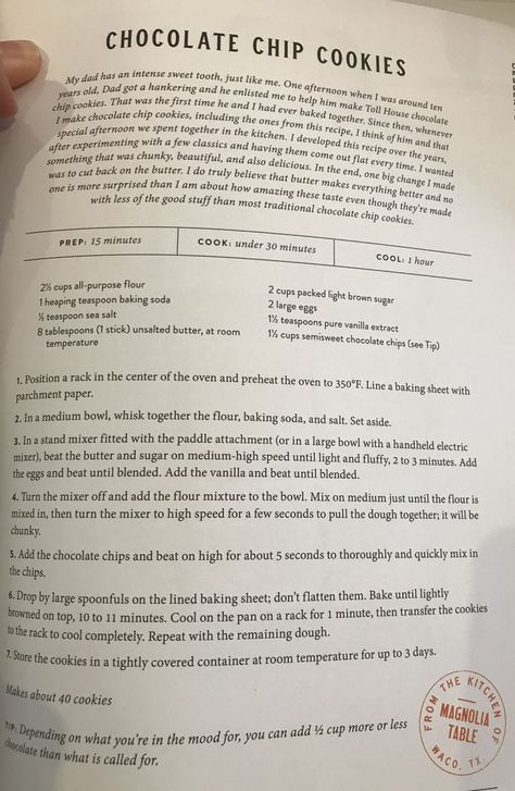 Chocolate Chip Cookies Magnolia, Magnolia Cookie Recipe, Magnolia Chocolate Chip Cookie Recipe, Magnolia Bakery Chocolate Chip Cookies, Joanna Gaines Cheesecake Recipe, Chocolate Chip Cookies Joanna Gaines, Magnolia Cookies Joanna Gaines, Magnolia Chocolate Chip Cookies, Magnolia Table Desserts