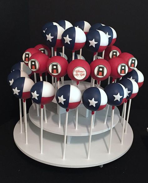 Texas flag cake pops Flag Cake Pops, Patriotic Cake Balls, Lofthouse Cake Pops, Flag Cake, Farewell Parties, Truffles, Cake Pops, Dessert Recipes, Cake