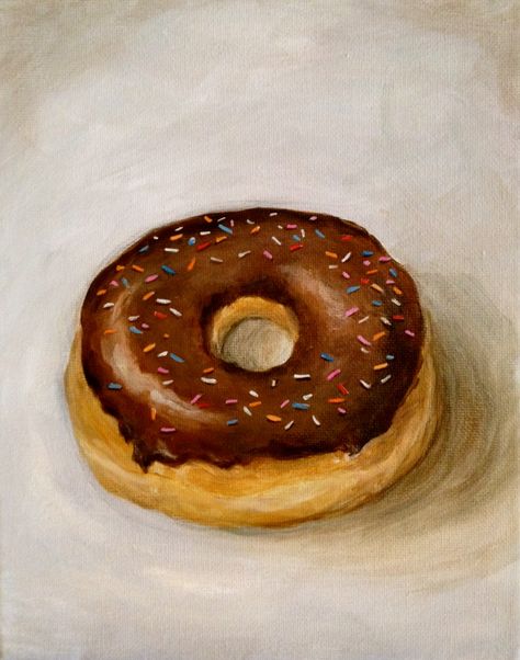 Donut Painting Easy, Cake Paintings, Donut Painting, Baking Drawing, Donut Drawing, Acrylic Illustration, Donut Art, Anemone Bouquet, Food Art Painting