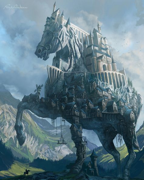 Illustration Fantasy, 다크 판타지, Fantasy City, Fantasy Castle, Fantasy Setting, Fantasy Places, Fantasy Creatures Art, Mythical Creatures Art, Fantasy Art Landscapes