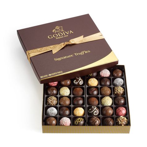 36 pc Signature Belgian Chocolate Truffles at Godiva. Unnnnnnhhhhhhh . . . ! Godiva Truffles, Dark Chocolate Gift, Dating Outfit, Godiva Chocolatier, Dessert Truffles, Truffle Gift, Truffle Boxes, Godiva Chocolate, Dark Chocolate Truffles