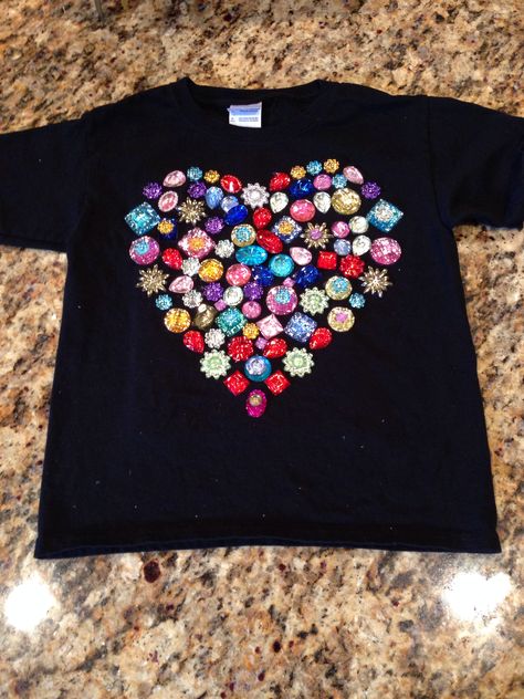 100th Day of School t-shirt made with 100 random glued on inbloom bead design gems from Hobby Lobby. Shirt Decorating Ideas, T Shirt Decorating Ideas, 100th Day Tshirt Ideas, 100 Days Of School Project Kindergartens, 100 Day Shirt Ideas, 100days Of School Shirt, 100 Días De Clases, 100th Day Of School Crafts, 100s Day