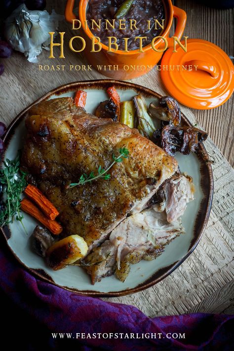 Recipe for roast pork and onion chutney for the dinner in Hobbiton feast for Hobbit Day. Feast Of Starlight, Hobbit Day, Hobbit Food, Onion Chutney, Medieval Recipes, Geek Food, Roast Pork, Chutney Recipes, Roast Recipes