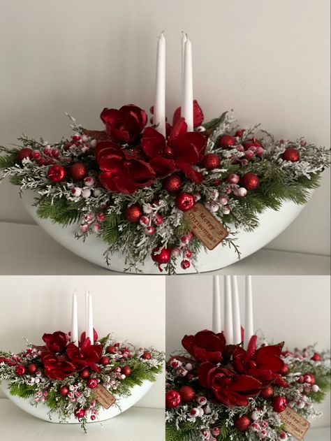 Christmas Flower Arrangements Ideas, Art Floral Noel, Winter Flower Arrangements, Christmas Flower Decorations, Winter Floral Arrangements, Christmas Decorations Centerpiece, Christmas Centers, Christmas Candle Decorations, Christmas Flower Arrangements