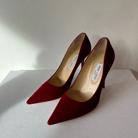 11/41 Jimmy Choo Red Velvet Heels Red Velvet Heels, Velvet Heels, Jimmy Choo Shoes, Jimmy Choo, Red Velvet, The Social, Fashion Home Decor, Velvet, Outfit Inspo