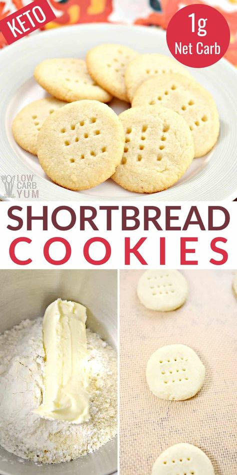 These keto shortbread cookies only have 5 simple ingredients! Anyone can make them - and they only have 1 gram of net carbs per cookie! Keto Shortbread Cookies, Keto Shortbread, Butter Shortbread Cookies, Butter Shortbread, Baking With Coconut Flour, Low Carb Low Fat Recipes, Baking Powder Uses, No Carb Recipes, Low Carb Low Sugar