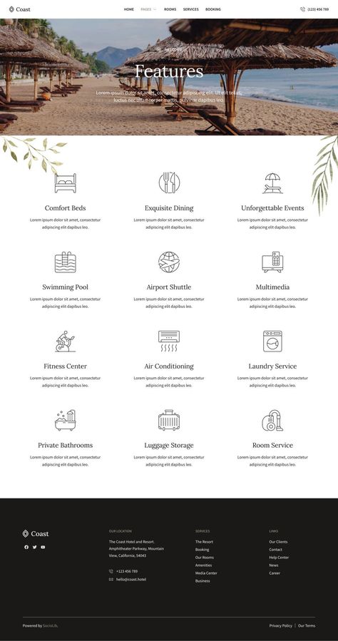 Coast - Luxury Hotel & Resort Elementor Template Kit Resort Website, About Us Page Design, Hotel Website Design, Booking Sites, Design Themes, Hotel Website, Steel Art, Hotel Resort, Web Designs