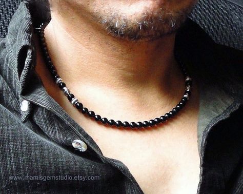 Jewelry For Guys, Gold Necklace For Men, Mens Beaded Necklaces, Mens Necklace, Black Onyx Necklace, Horn Necklace, Mens Silver Necklace, Onyx Jewelry, Gemstone Beaded Necklace