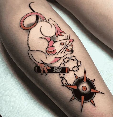 Rat Tattoo Ideas, Rat Tattoo Design, Rat Tattoo, Z Tattoo, Sailor Jerry Tattoos, Mouse Tattoos, Leg Sleeve Tattoo, Pin Up Tattoos, Traditional Tattoo Art