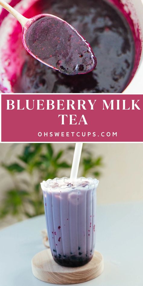 Blueberry Boba, Honeydew Milk Tea, Blueberry Milk, Milk Drinks, Boba Tea Recipe, Bubble Tea Recipe, Kitchen Witch Recipes, Milk Tea Recipes, Drink Syrups