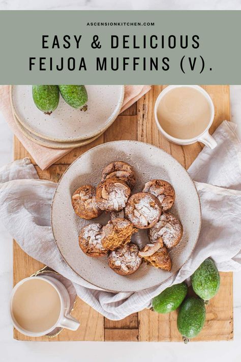 Soft and fruity feijoa muffins sweetened with coconut sugar – the perfect pair. A quick and delicious way to use up all your feijoas – a fave here in New Zealand! #feijoas #feijoarecipes Feijoa Muffins, Dessert Recipes Gf, Feijoa Recipes, Gf Muffins, Guava Recipes, Healthy Baking Desserts, Healthier Baking, Pineapple Guava, Recipes Muffins