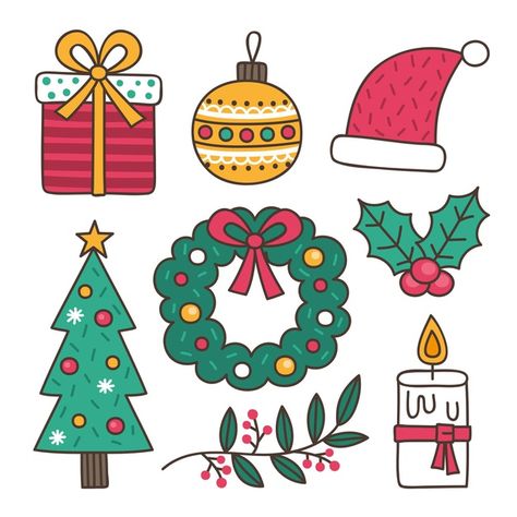 Hand drawn illustrations christmas eleme... | Free Vector #Freepik #freevector Hand Lettering Worksheet, Xmas Sticker, Christmas Embroidery Patterns, Christmas Doodles, Christmas Card Crafts, Funny Christmas Cards, Watercolor Christmas, Christmas Drawing, Paper Crafts Diy Tutorials