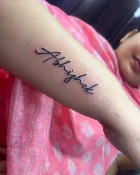 Abhishek name tattoo on hand by Shreyas Jadav Abhishek Name Signature, Abhishek Name Logo, Abhishek Name Tattoo, Hand Name Tattoos, Bullish And Bearish Logo, Name Tattoo On Hand, Tattoo On Finger, Mickey Tattoo, Hand Tatto