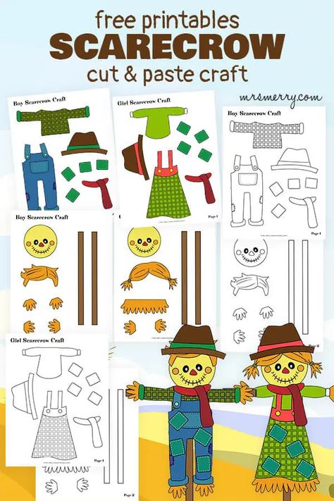 Build a Scarecrow Printable Fall Kids Activity | Mrs. Merry Make Your Own Scarecrow, Scarecrow Printable, Scarecrow Template, Build A Scarecrow, Girl Scarecrow, Fall Classroom Activities, Halloween Activities Preschool, Make A Scarecrow, Scarecrow Crafts