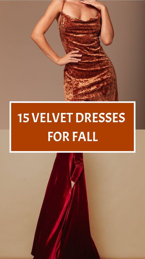 Elevate your autumn fashion game by incorporating luxurious velvet dresses. The rich texture of velvet exudes elegance and sophistication, making it a great choice for fall events and evenings out. Embrace the opulence of velvet to add a touch of decadence to your seasonal wardrobe. Step into fall with style and make a statement with these glamorous pieces. Velvet One Piece Dresses, Fall Formal Dresses, Gold Velvet Dress, Evening Party Outfit, Dresses For Fall, Velvet Sheath Dress, Velvet Evening Dress, Velvet Slip Dress, Velvet Wrap Dress