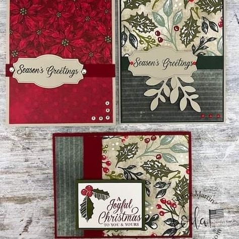 Boughs Of Holly, Poinsettia Cards, Stamped Christmas Cards, Handmade Christmas Cards, Simple Christmas Cards, Homemade Christmas Cards, Stampin Up Christmas Cards, Christmas Card Crafts, Beautiful Greeting Cards