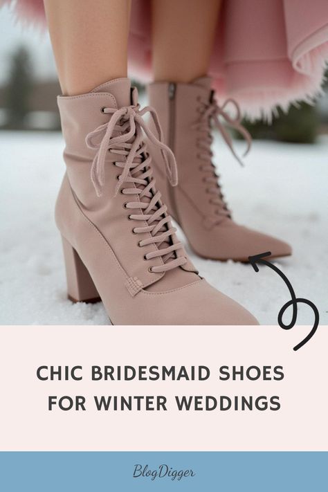 Chic Bridesmaid Shoes for Winter Weddings Shoes For Winter Wedding, Comfortable Bridesmaid Shoes, Winter Wedding Shoes, Bridal Party Shoes, Shoes For Winter, Winter Bridesmaids, Winter Bridesmaid Dresses, Bridal Tips, Fall Bridesmaid Dresses