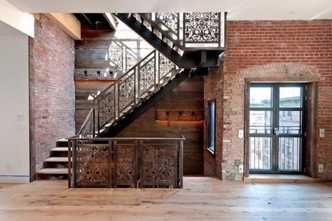 Penthouse from Brewster Carriage House at 374 Broome St Industrial Penthouse, Nyc House, Nyc Penthouse, Industrial Living, Loft House, Brick Walls, Loft Living, Loft Style, Exposed Brick