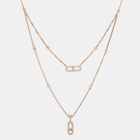 Messika Move Uno 2 Rows Pave Diamond 18k Rose Gold Necklace Messika Jewelry Necklaces, Messika Move Uno, Rose Gold Necklace, Rose Gold Diamonds, Necklace Sizes, High Jewelry, 18k Rose Gold, Pave Diamonds, Gold Diamond