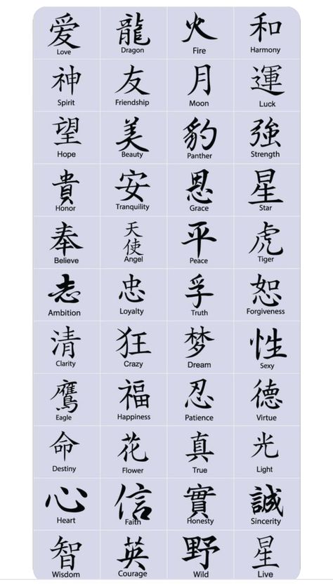 Asian Words And Meanings, Respect Chinese Symbol, Money In Chinese Tattoo, Japanese Tattoo Characters, Japanese Symbol For Love, Ancient China Tattoo, Meaningful Korean Tattoos, Chinese Tattoo Words, Japanese Characters Tattoo