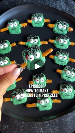 274K views · 1.4K reactions | Welcome to episode 1 of @melissas_healthykitchen SPOOKY EATS SERIES, today it’s how to make the cutest chocolate dipped Frankenstein pretzels.

Make sure to follow along for more fun, delicious, spooky eats.

What you’ll need:
Snap pretzels
White chocolate chips with no artificial dye in green or you can use green candy melts
Black sprinkles of choice
Red sprinkles of choice
Candy eyes
Pretzel sticks

Instructions:
1. Melt your white chocolate chips with some refined coconut oil. I do 20 second intervals in microwave and mix every time until it’s just about melted. You want to be careful not to over heat. Then mix in green food coloring until you reach desired green color.
2. Dip your snaps in melted chocolate with a fork and place on parchment paper.
3. Sprin Frankenstein Pretzels, Candy Eyes, Halloween Camping, Halloween Party Treats, Pineapple Pork, Krispy Treats, Refined Coconut Oil, Pretzel Sticks, Rice Krispy