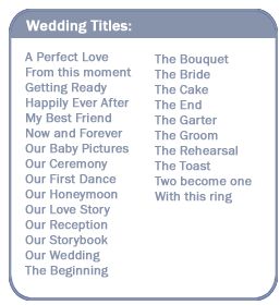 Wedding Titles Wedding Scrapbook Page Titles, Wedding Album Title Ideas, Scrapbooking Wedding Layouts Ideas, Wedding Scrapbook Titles, Wedding Scrapbook Ideas Layout, Wedding Scrapbook Ideas, Scrapbook Sayings, Scrapbooking Titles, Wedding Layouts