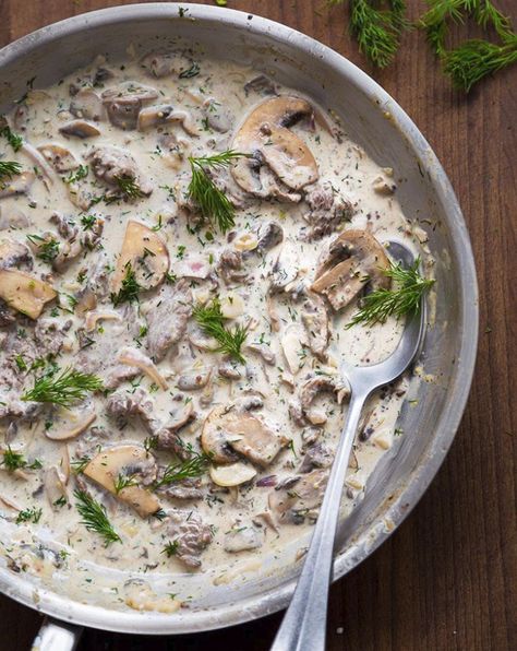 Mushroom Coconut Beef Stroganoff on the feedfeed Primal Gourmet, Whole30 Beef, Df Recipes, Pork Entrees, Top Sirloin, Grainy Mustard, Plant Paradox, Professional Cooking, Paleo Beef