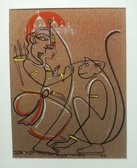 Gopal Naskar Navratri Doodle Art, Krishna Artwork, November Inspiration, God Crafts, Festival Drawing, Painting Ideas Easy Simple, Water Colouring, Jay Hanuman, Kid Drawing