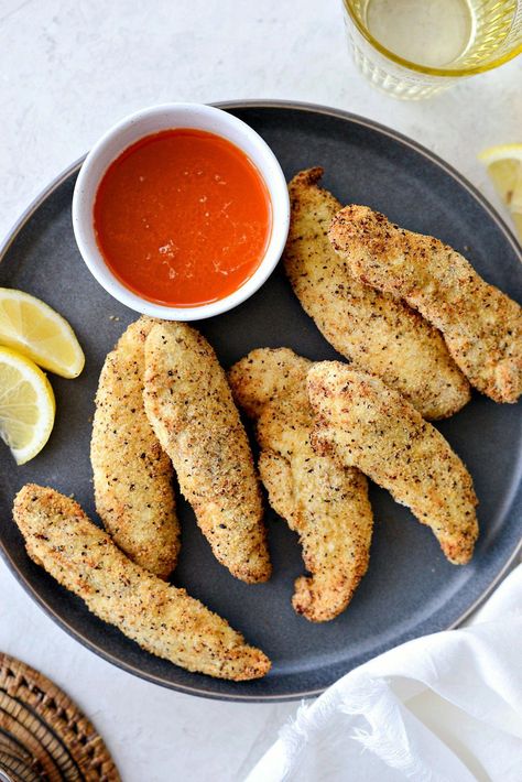 Air Fryer Lemon Pepper Chicken Tenders l SimplyScratch.com #homemade #airfryer #lemon #pepper #chicken #chickentenders #hothoneybutter #Cooking Lemon Pepper Chicken Tenders, Hot Honey Butter, Air Fryer Recipes Low Carb, Air Fryer Chicken Tenders, Spicy Dip, Air Fried Food, Air Fryer Recipes Chicken, Chicken Tender Recipes, Pepper Chicken