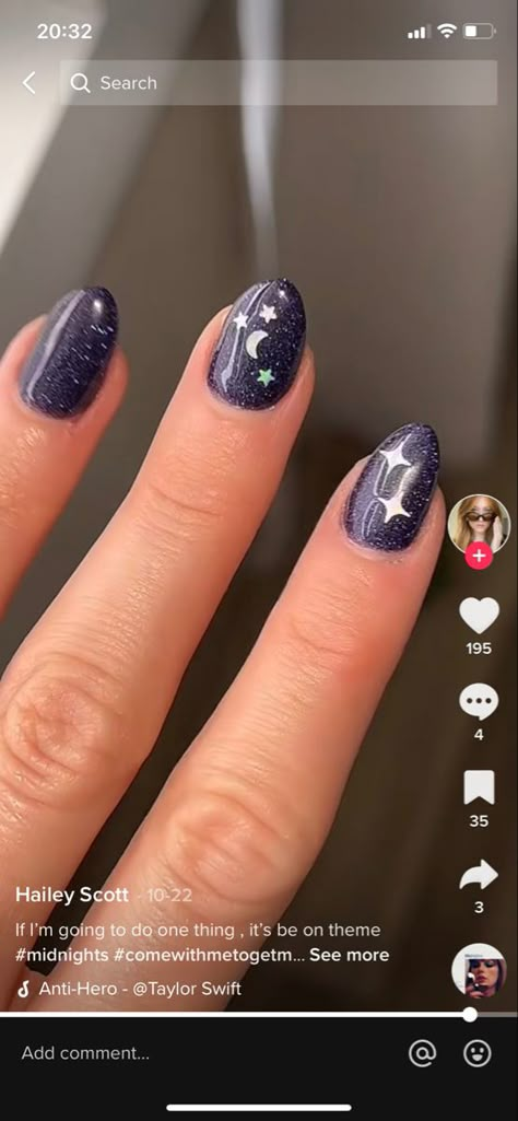 Under The Stars Nail Design, Taylor Swift Nails Inspired Easy, Taylor Swift Midnights Themed Nails, Taylor Swift Midnights Accessories, Start Night Nails, Star Theme Nails, Coldplay Concert Nails, Taylor Swift Dip Nails, Night Time Nails