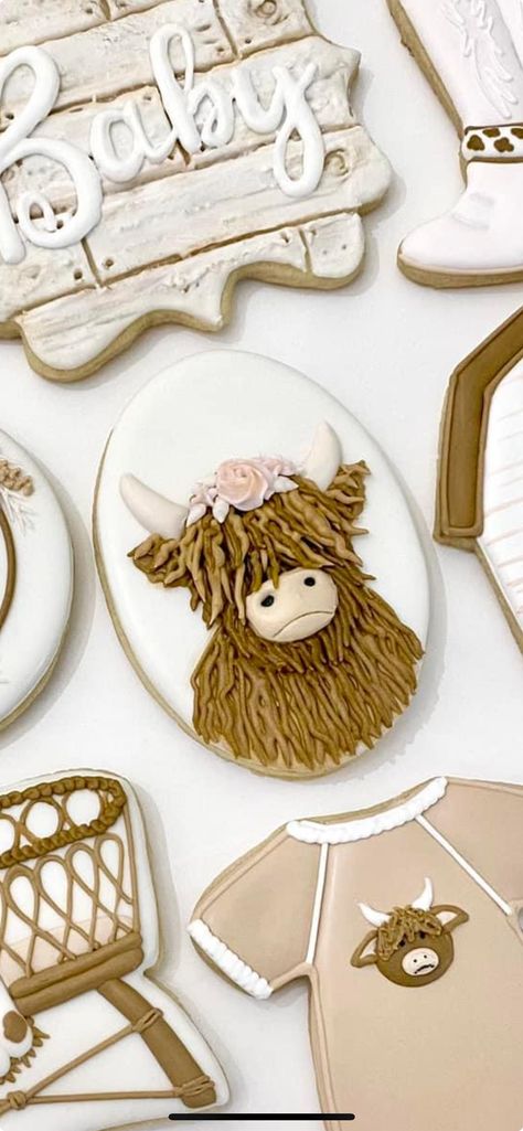 Goat Decorated Cookies, Cow Theme Birthday Cookies, Hyland Cow Cookies, Highlander Cow Cookies, Cow Sugar Cookies Decorated, Highland Cow Baby Shower Cookies, Highland Cow Sugar Cookies, Highland Cow Cookies Decorated, Cow Cookies Decorated