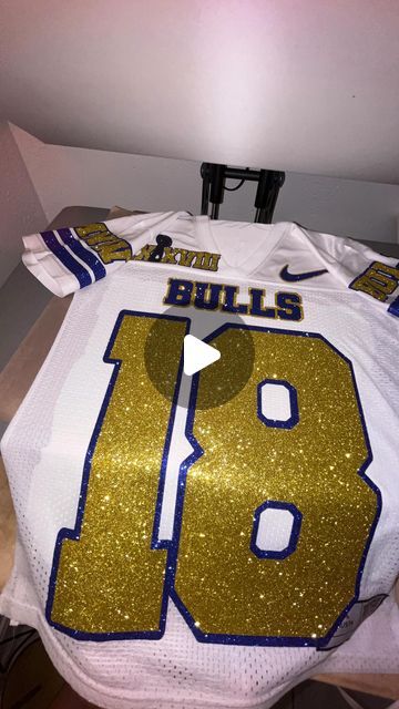 ✨Miami’s Customs Dealer✨ on Instagram: "Customized Football Jersey *Super Bowl Inspired*🥳💙 . . . . . #mnw #miaminorthwestern #mnwbulls #miami #custommade #glitterhtv" Custom Football Jerseys, Diy Football Jersey, Football Mom Jersey, Senior Night Football, Football Diy, Foot Ball, Senior Night, Custom Football, Custom Jerseys