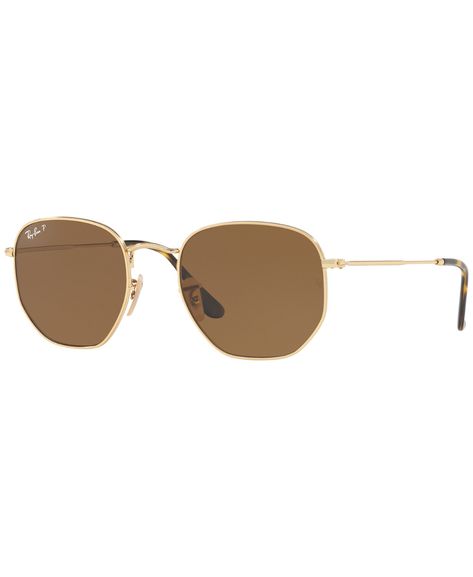 Ray-Ban Polarized Sunglasses , RB3548N HEXAGONAL FLAT LENSES & Reviews - Sunglasses by Sunglass Hut - Handbags & Accessories - Macy's Macys Women, Sunglass Hut, Men's Sunglasses, Polarized Sunglasses, Brown Gold, Handbag Accessories, Socks Women, Ray Ban, Mirrored Sunglasses