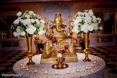 Indian wedding Ganesha Puja closeup capture. Wedding Entrance Table, Puja Decor, Wedding Lenghas, Mandap Decor, Indian Wedding Planning, Wedding Entrance, Indian Brides, Indian Wedding Invitations, Capture Photo