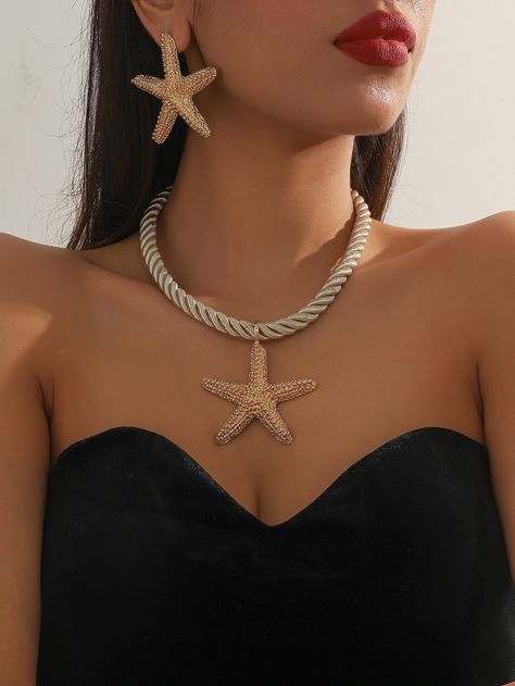 1 set of 3 pieces simple fashion starfish pendant necklace marine style exaggerated earrings personalized ladies jewelry set | SHEIN UK Starfish Jewelry, Starfish Earrings, Diamond Wedding Rings Sets, Starfish Pendant, Starfish Necklace, Women's Jewelry Sets, Gold Collar, Watches Women Fashion, Simple Fashion